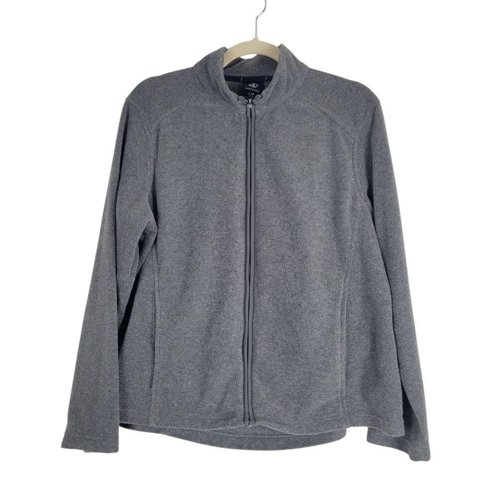 Lands End Jacket Women L/P (14-16) Gray Fleece Soft Full Zip Pockets Collar